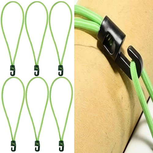 6 Pcs Bungee Cords with Hooks, 10 Inch Heavy Duty Elastic Straps | Multi-Purpose Outdoor Tie-Down Straps for Securing Luggage, Camping Gear, Bikes and Garden Items, Green