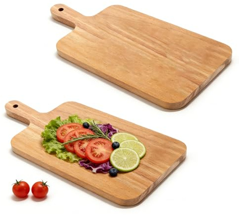 AHAQU 2PCS Acacia Chopping Board Wood, 35x18x1.5cm Double Sided Wooden Cheese Board, Wood Cutting Board Serving Board with Handle for Meat, Fruits, Bread, Vegetables