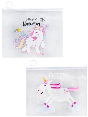 MYGLOAR 2er-Pack transparente Federmäppchen mit Einhorn-Motiv/Rosa Panther transparentes Federmäppchen aus Nylon, wasserdichtes Federmäppchen aus PVC mit Reißverschluss, transparentes Federmäppchen