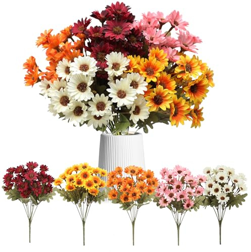 Kunstblumen für Draußen ,5 Bündel Künstliche Blumen UV Beständige Outdoor Wetterfest Balkonpflanzen Gänseblümchen Balkon Seidenblumen Wie Echt Kunstpflanzen für Gräber Balkon Garten Blumenkasten Deko