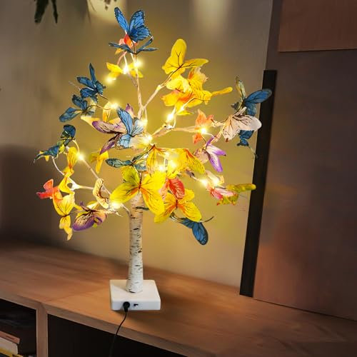 Lampe d'arbre Artificiel, Arbre Lumineux LED, 24 LED Arbre Lumineux en Bouleau Blanc Chaud, Lumières de Bouleau Papillon Branches Réglables USB/Batterie pour la Maison Fête Décoration Intérieure