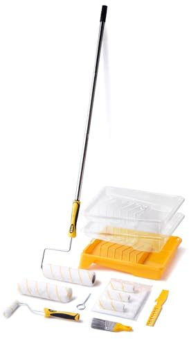 VOOMEY Paint Roller Kit with Extension Pole - 9 Inch Paint Roller with Tray, Mini Paint Roller 4 inch, Small Paint Brush, 16 Piece Complete Painting Tool Set Suitable for House & Wall Painting
