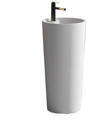 CAFIEDR Lavabo de Pedestal de cerámica de pie con rebosadero y desagüe, Lavabo de baño Moderno de pie de una Pieza con Columna Redondeada, extraíble Giratorio Opcional(005 B)