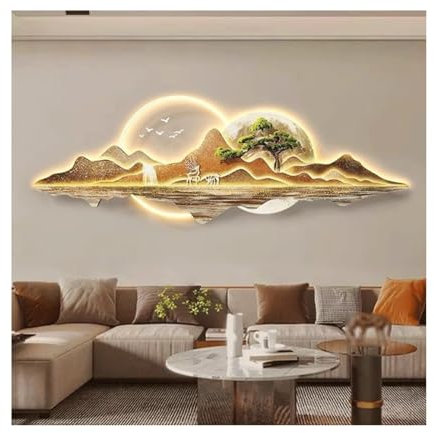 Pittura Murale Paesaggio cinese decorazioni per l'arte della parete 3d con laratta a parete 3d lunare leggera a led con montagne e fiumi lampada murale dipinto murale illuminato per l'ingresso Ufficio