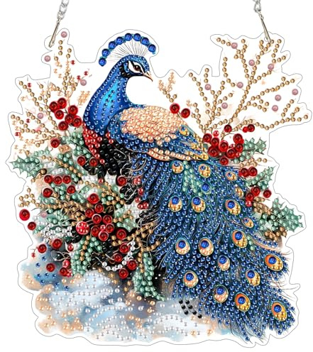 MEIYUDA Hanging 5D Diamond Art Kits Adults Peacock Flower, DIY Diamond Painting Art Kit for Beginners Suncatcher, Home Wall Decor Arts and Craft Kits for Adults Kids