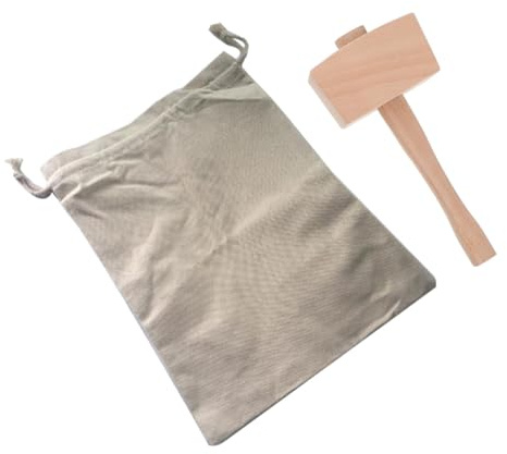 SOLUSTRE Reusable Canvas Ice Crushing Bag and Wooden Mallet Manual Ice Crusher for Cocktails and Cold Beverages Leak-Resistant for Bars Kitchens and Restaurants