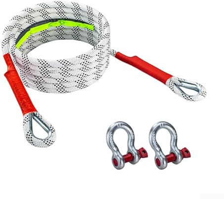 ZWEquipint Corde de remorquage en nylon avec 2 manilles en acier, pour voiture, camion, SUV, VTT, aventures tout-terrain, 3 mètres, capacité 5T rouge et blanc (3 tonnes)