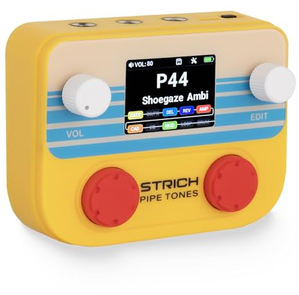 STRICH Pipe Tones Pocket Multi-Effects Processor for Guitar and Bass with 10 Effect Modules 125 Effects 40s Looper 100 Drum Patterns USB Audio Interface Wireless Control (Orange)