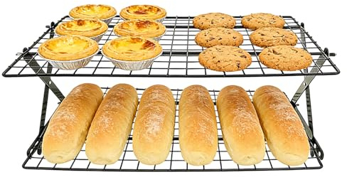 Sifxouped Plegable Rejilla, 2 Niveles para Hornear Apilable, Cocina Rejilla para Asar, Estantes de Hierro Rejillas Rectangulares para Enfriar Productos de Panadería Repostería Asados