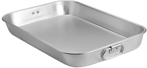 Bakplåt rostfritt stål, rektangulär ugnsform med handtag, bakform rostfritt stål, kakplåt, 36 x 27 x 7 cm rektangulär ugnsform för lasagne, kyckling och grönsaker, värmebeständig diskmaskinssäker