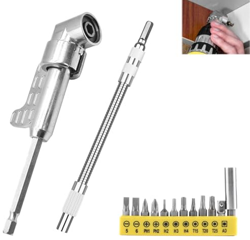 2026 New Angular Tool Screw Holder, 105 Degree Right Angle Drill bit Holder, with Multifunctional Elbow Screwdriver Head Set, Suitable for Working in Narrow Spaces (Long)