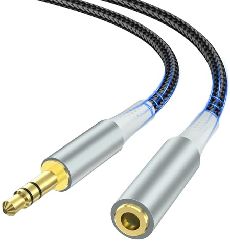 Sewowibo 1 m flätad nylonförlängningskabel, 3,5 mm stereo jack ljudförlängningskabel för AUX-ingång, kompatibel med iPhone, smartphones, bilradio, hörlurar, mediaspelare, högtalare