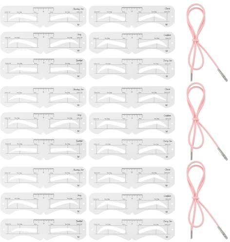 Elegaperma Set di 18 stencil per sopracciglia da donna, riutilizzabili, con 3 fasce elastiche, contorni precisi per il trucco (bianco, 17 x 4,2 cm)