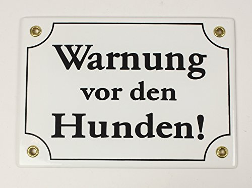 Wetterfestes Emaille Schild Warnung vor den HUNDEN WEIß 17x12 cm wetterfest und lichtecht Emailleschild