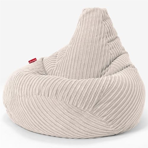 Lounge Pug Cord Highback Bean Bag Chair - Gaming Bean Bags UK Recliner Chair - Ivory
