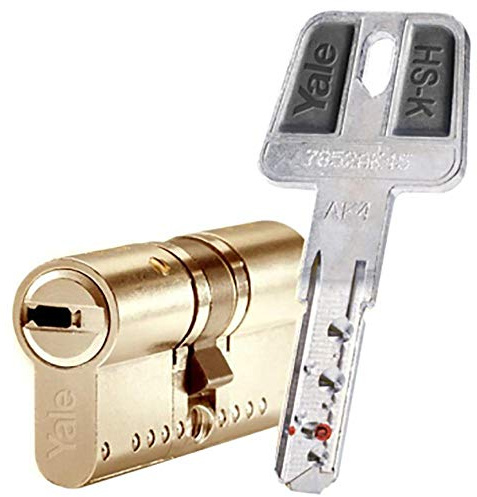 Yale, HSKMOD3040L4, Cilindro de Alta Seguridad, HSK MOD, Doble Embrague, Leva Larga, Llave - Llave, Latonado, 30 x 40 mm