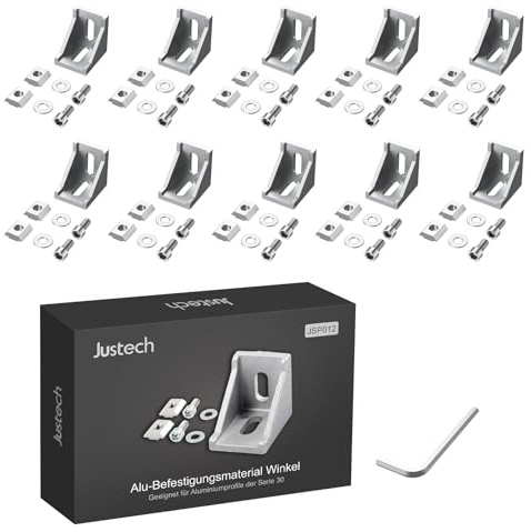 Justech 3030 10PCS Aluminium Profile Angle Corner Bracket Mounting Material for Extrusion Corner Connector for Frame Structure, Black (Silver, 3030 Bracket)