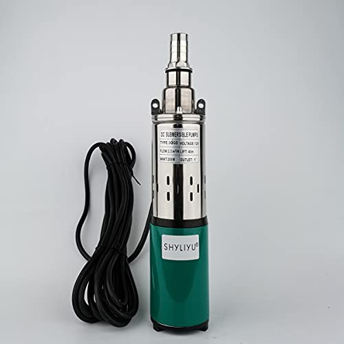 SHYLIYU Solar Submersible Well Pump DC 12V 200W Deep Well Pump 3Tube Stainless Steel Screw Pumps 2300L/H 1 Outlet High Lift 40M Irrigation Pumps Agricultural Garden Home