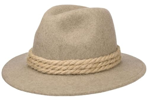 Ur-Tiroler Trachtenhut - Almhut Herren/Damen - Wanderhut aus 100% Wollfilz - Oktoberfesthut mit RIpsfutterband - Tirolerhut Sommer/Winter - Filzhut beige 54 cm