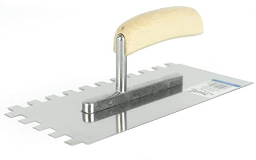 Toolty Stainless Steel Square Notched Trowel, Tiling Trowel, Plastering Trowel -270mm, 12x12mm - for Adhesive mortars - Wooden Handle, Tile, Tiling, Adhesive, DIY - TLTY-5112