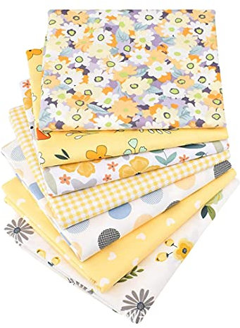 Quilt-Baumwollstoff, Patchworkstoff, gelb, gemischte Muster, Fat Quarters, Stoffpakete für handgefertigte Geldbörsen, Kissenbezug, 7 Stück, 50 x 50 cm