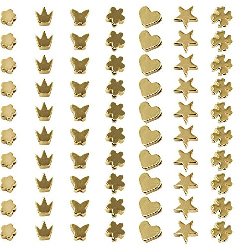 Gotetiso 70 Stück Abstandshalter Perlen für Armbänder Sortiert Herzform Sternform Metall Perle Gemischte Distanzperlen Handgefertigt Bastelperlen Goldene Perlen DIY Lose Perle