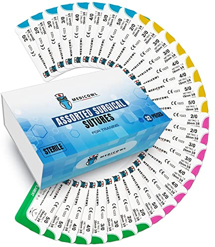 32er-Pack Nahtmaterial mit Übungsnadeln; Nachfüllpackung für Chirurgisches Nahtset. Geschenk für Medizinstudenten, Tiermedizinstudenten und Krankenpfleger, Nadel und faden set
