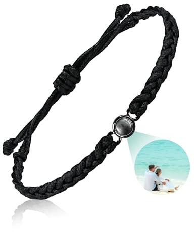 SUPHELPU Custom Bracelets with Picture inside, Personalized Circle Photo Bracelet Projection, Personalized Photo Gifts for Memorial Boyfriend Couples Christmas, Women's Identification Bracelets