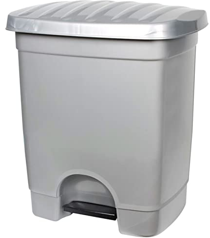 Acan Tradineur - Cubo de basura con pedal, 1 compartimento, plástico, contenedor de residuos, papelera, cocina, fabricado en España (Gris plata, 35 litros, 45 x 39 x 31 cm)