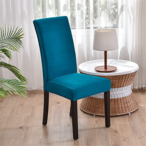 Morbuy Einfarbig Stuhlhussen Set Stretch Stuhlbezug für Esszimmerstühle, Samt Velvet Waschbarer Stuhlhussen Schwingstühle Stuhlüberzug für Haus Hotel Hochzeit Partys (4er Set,Blau)