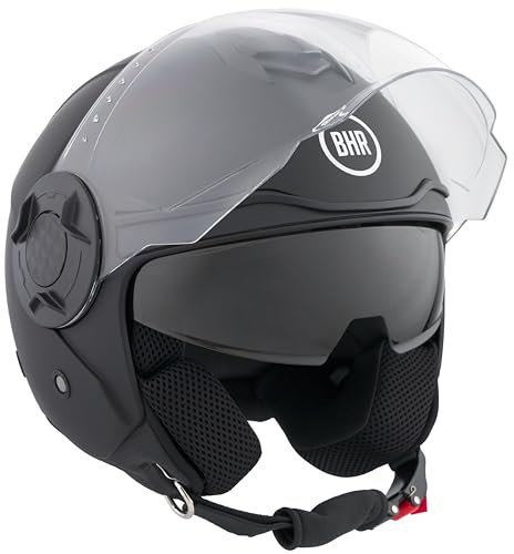 BHR Jet Helm Double Visor 830 FLASH, Scooter Helm mit ECE 22.06 Zulassung, Leichter & komfortabler Jet Helm mit innenliegender Sonnenblende, Mattschwarz, XS