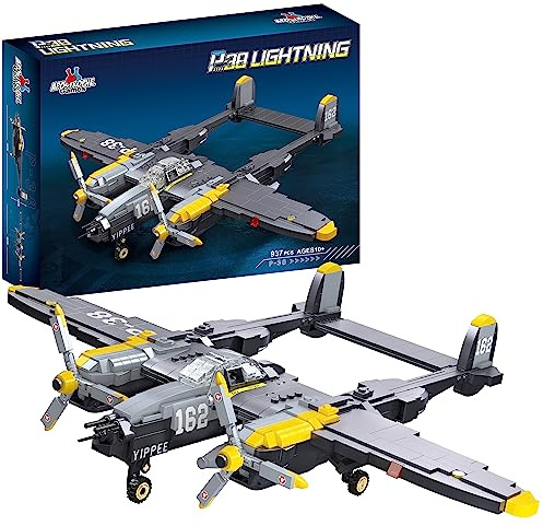 Apostrophe Games P-38 Fulmine Set Building Blocks - 937 pezzi - Air Force Fighter aereo Giocattoli da costruzione per bambini e adulti-Compatibile con tutti i mattoni da costruzione