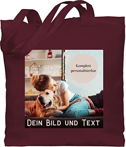 Baumwolltasche - eigenem - Foto Bild Geschenk I Dein Bild und Text - Unisize - Bordeauxrot - kindergarten stoffbeutel jutebeutel online bedrucken selbst drucken logo beutel tasche für kollegin