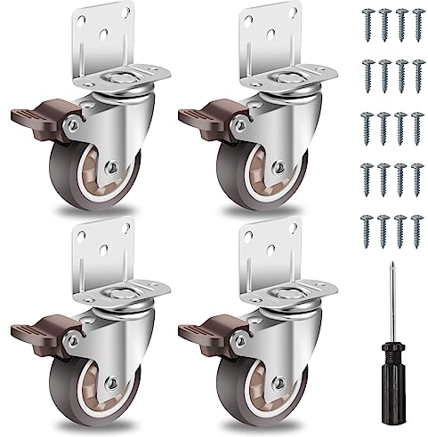 W B D WEIBIDA 50mm Ruotelle Pesanti con 4 Freno, Piastra di Montaggio a L, Capacità 270kg Ruote per Mobili Pesanti, Gomma Ruote per Spostare Mobili, Set di 4 (Viti e cacciavite gratuiti)