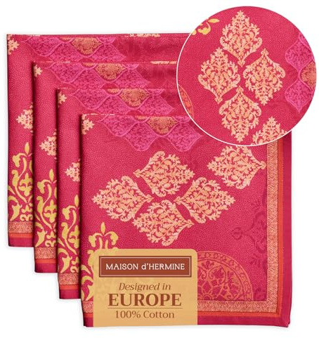 Maison d'Hermine Stoffservietten 100% Baumwolle (45 cm x 45cm, 4er-Set) | Wiederverwendbar, quadratisch, waschbar, ideal für Dinnerpartys, Hochzeiten, Thanksgiving und Weihnachten - Versailles