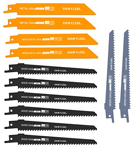 shirylzee Lame per Sega a Gattuccio 12 Pezzi, Realizzato in HSS e Cr-V, Universale Lama per sega alternativa per Taglio Metallo e Legno(12 Pezzi)
