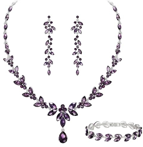 BiBeary Schmuck Set Braut Damen Blatt Blume Hochzeit Statement Halskette lang Ohrhänger Ohrringe Set Party Abschlussball