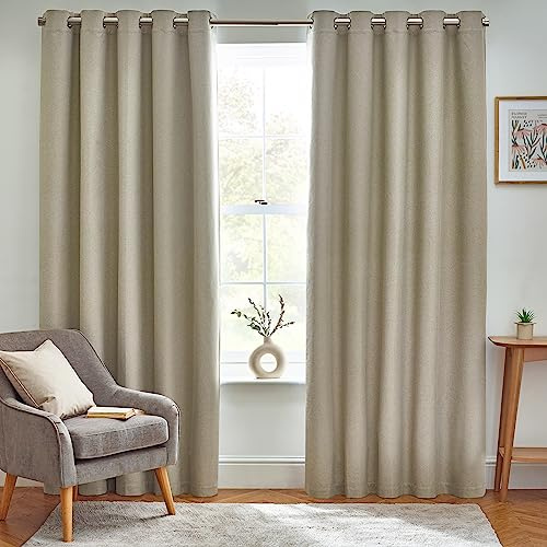 furn. Dawn Textured Blackout Ösenschals - Thermisch Gefüttertes Paar (Natur, Breite 229 x Länge 137cm)