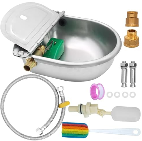 MUALROUS Automatischer Wassernapf mit Schwimmerventil Wasserspender für Hunde Viehtränke mit Schlauch Messinganschluss und Befestigungsbolzen für Vieh Hühner Pferde Rinder Schweine Ziegen Kühe