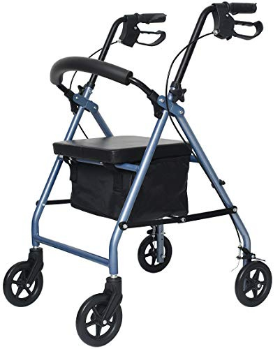 Morimoe Folding Rollator with Padded Seat, Lockable Brakes, Height Adjustable Handle, 4 Wheels