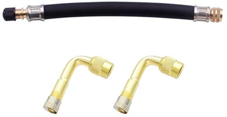 ZKSXOA Reifen Ventil Verlängerung,2 pcs Kupfer Ventiladapter 90 Grad Winkelventil mit 1 Stück 180mm Gummi Reifen Ventilverlängerung für Auto Motorrad Scooter Fahrrad