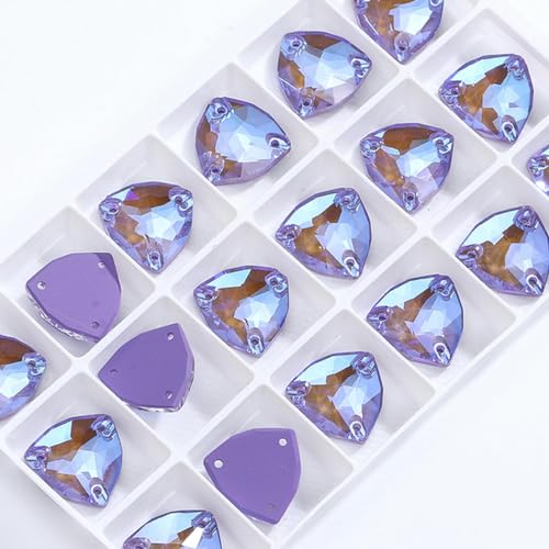 18 Stück/Packung 16 x 16 mm glänzendes Glas zum Aufnähen von Strasssteinen für Hochzeitskleid, flache Rückseite, dreieckige Kristallperlen, Stein zur Dekoration, Strass-539MI, Tansanit MI-16