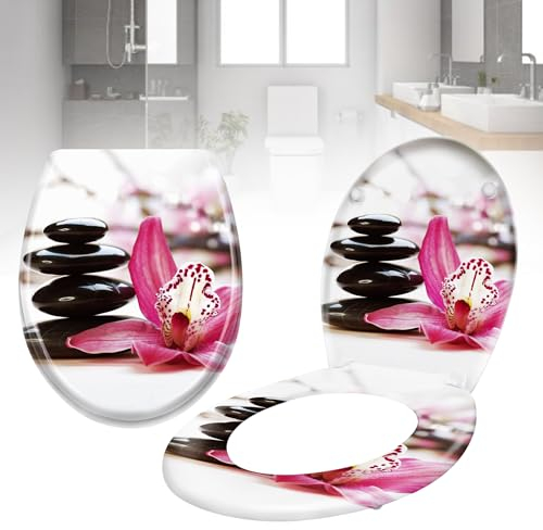 LZQ WC Sitz Toilettendeckel mit Absenkautomatik Toilettensitz Universal Größe Toilettensitz aus Hartplastik Antibakteriell Klodeckel aus Duroplast, Roter Stein