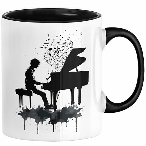 Klavier-Spieler Geschenk Tasse Grafik Piano Spielerin Geschenkidee Becher (Schwarz)