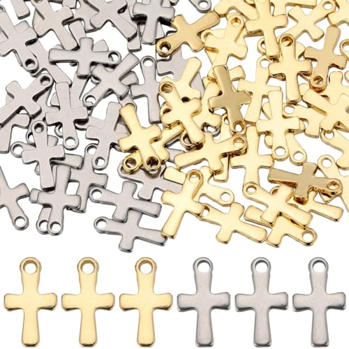SUNNYCLUE 1 CAJA 100PCS Dijes de Cruz de Acero Inoxidable Dijes de Crucifijo Metal Pequeñas Mini Cruces de Plata Doradas Dijes de Rosario de Pascua de la Suerte para Hacer Joyas Dijes Pendientes de Br