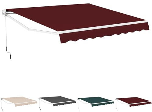 HOMASIS Toldo retráctil con manivela, Toldo de Pinza Regulable en ángulo con protección UV, Toldo con Brazo Plegable articulado para balcón, jardín, Patio y terraza (360x300cm, Rojo)
