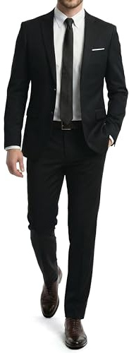MY'S Men's 2 Piece Suit with Tie, 2 Button Slim Fit Solid Jacket & Pants Set, Suits for Men at Party Prom Wedding & Business, Black