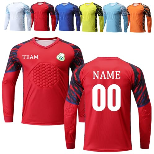 Personalised Goalkeeper Kit Boys Mens Women Goalkeeper Padded Top Custom Goalkeeper Shirt Kids & Adults Goalkeeper Protective Clothing Set Red