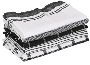 Nicola Spring Tea Towels - 70 x 50cm - Pack of 5 - Monochrome - 100% Cotton Kitchen Towels Absorbent Quick Drying Kitchen Dish Cloth Kitchen Hand Towels Set