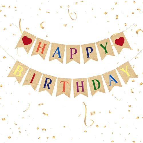 Happy Birthday Girlande, Girlande Geburtstag, Happy Birthday Deko, Happy Birthday Banner Leinen, Geburtstagsdeko Bunte für Geburtstagsfeiern Erwachsene, Kinder